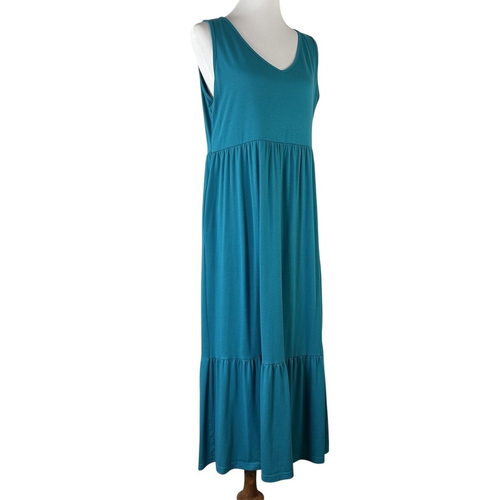 Prinbara Sleeveless Maxi Stretch V-neck Pullover Dress Pockets Blue Women's L